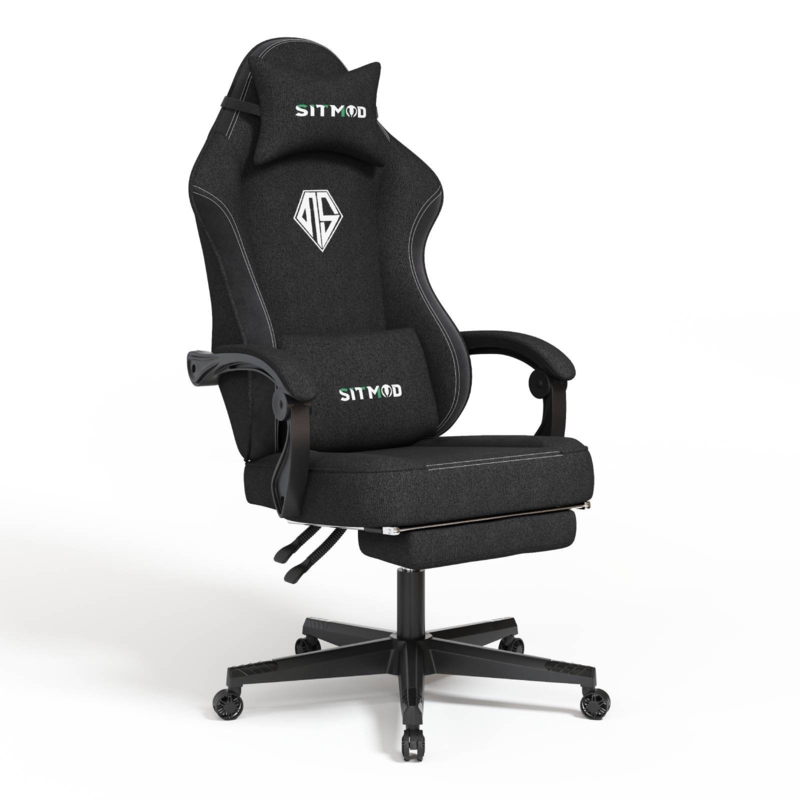 SITMOD Adjustable Reclining Ergonomic Swiveling PC u0026 Racing Game Chair with Footrest in Black