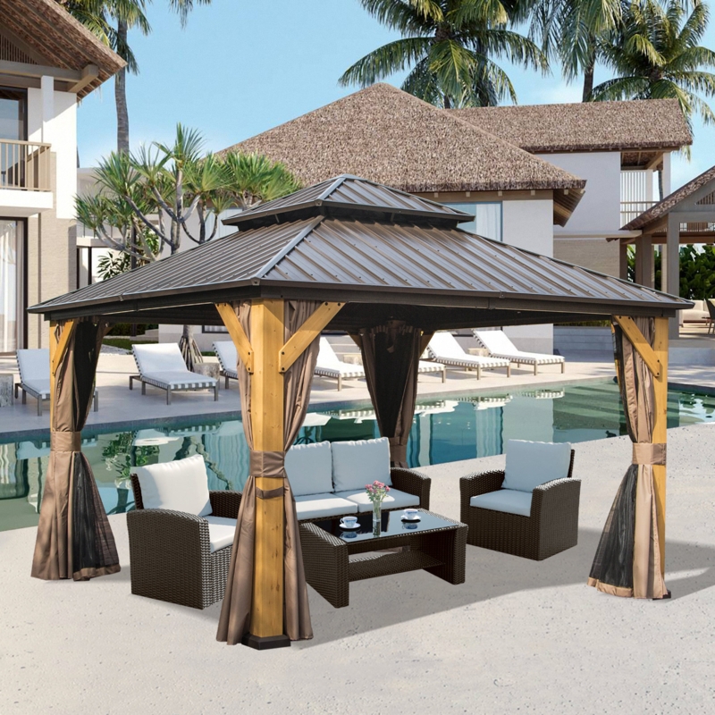 Solid Wood Post Patio Gazebo with Metal Frame
