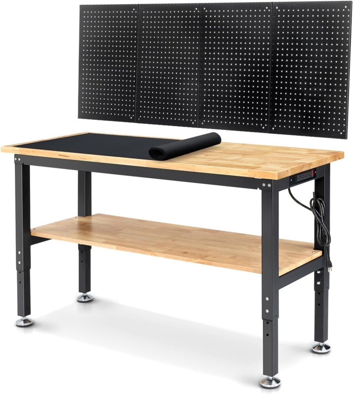 Solid Wood Top Height-Adjustable Workbench