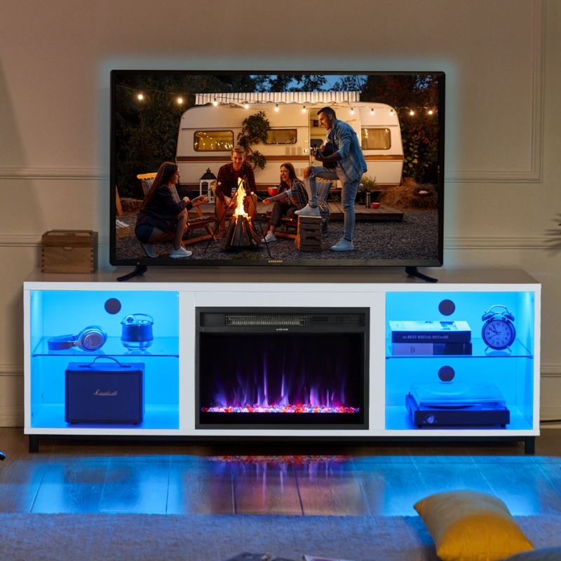 Sonegra 68 Inch Fireplace TV Stand For TV Up To 78 Inch, Media Console with Electric Fireplace