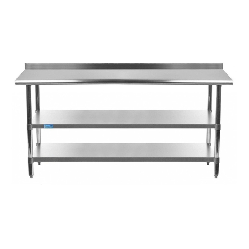 Stainless Steel Prep Table with 1.5" Backsplash and 2 Undershelves