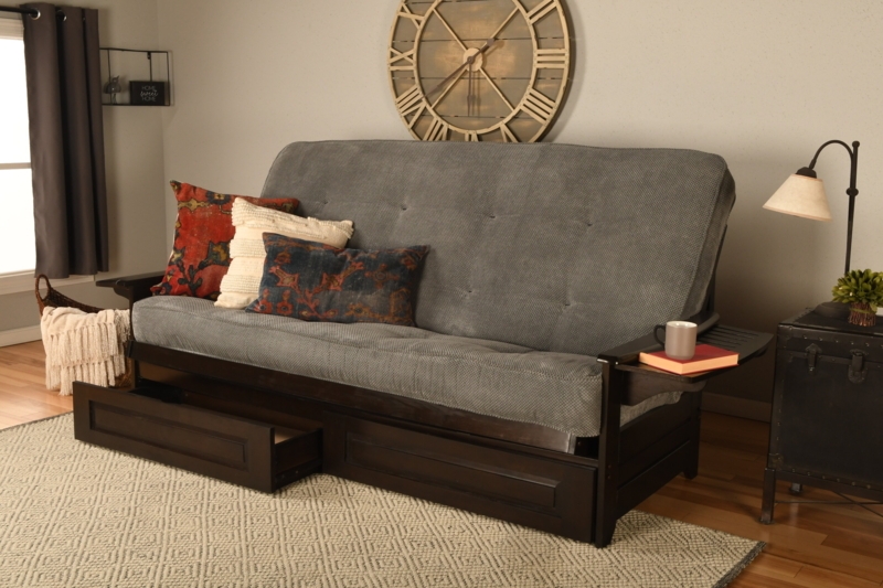 Stratford Queen 86" Wide Loose Back Futon and Mattress with Storage