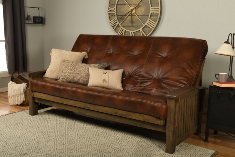 Stratford Queen 87" Wide Faux Leather Tufted Back Futon and Mattress