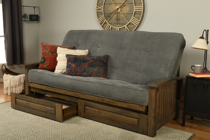 Stratford Queen 89" Wide Loose Back Futon and Mattress with Storage