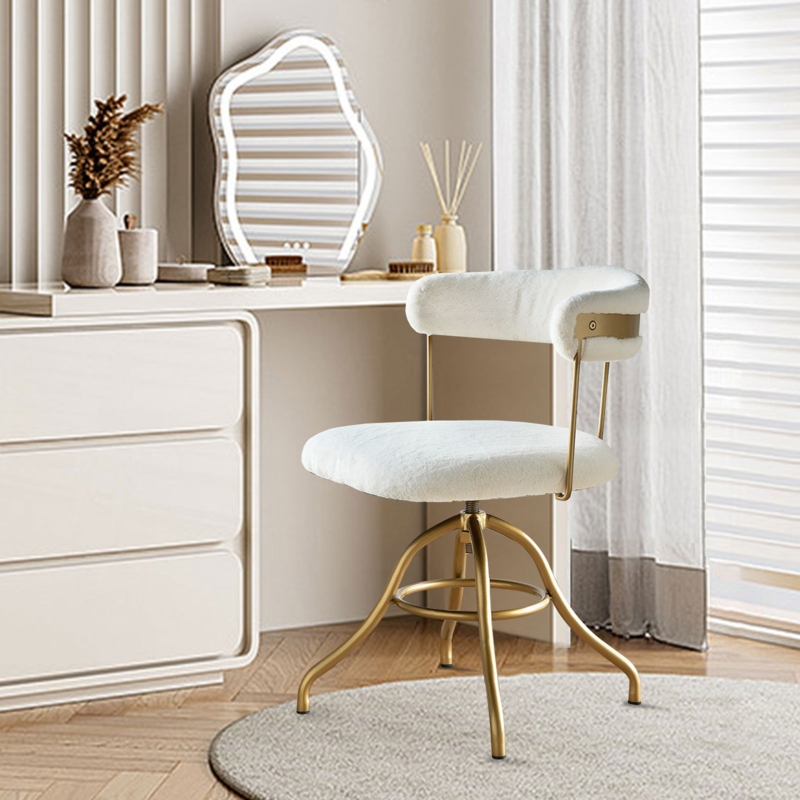 Strathern Iron Base Swivel Makeup Stool With Comfort Upholstered - Elegant Dresser Chair With Backrest