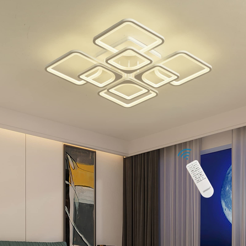 Suruchi Modern Ceiling Light Fixture, Dimmable Led Flush Mount Ceiling Chandelier Lighting With Remote, 8-rectangle Acrylic Ceiling Lamp Fixture For Living Dining Room Bedroom