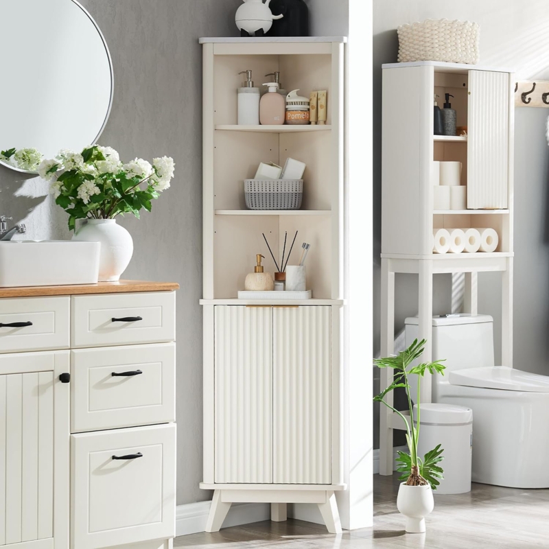 Tall Corner Bathroom Cabinet,Bathroom Storage Cabinet,Bathroom Medicine Cabinet Barn Door & Shelves