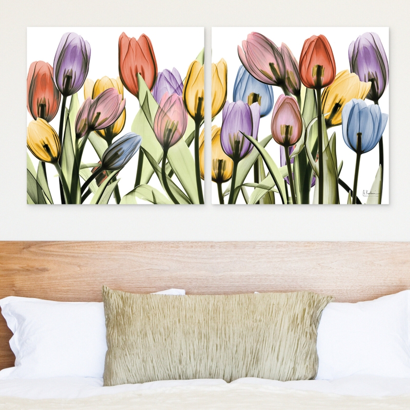 Tulip Scape X-ray I And II On Glass 2 Pieces by Albert Koetsier Print