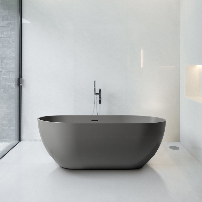 Valentina 59'' X 30'' Freestanding Soaking Solid Surface Bathtub Gray