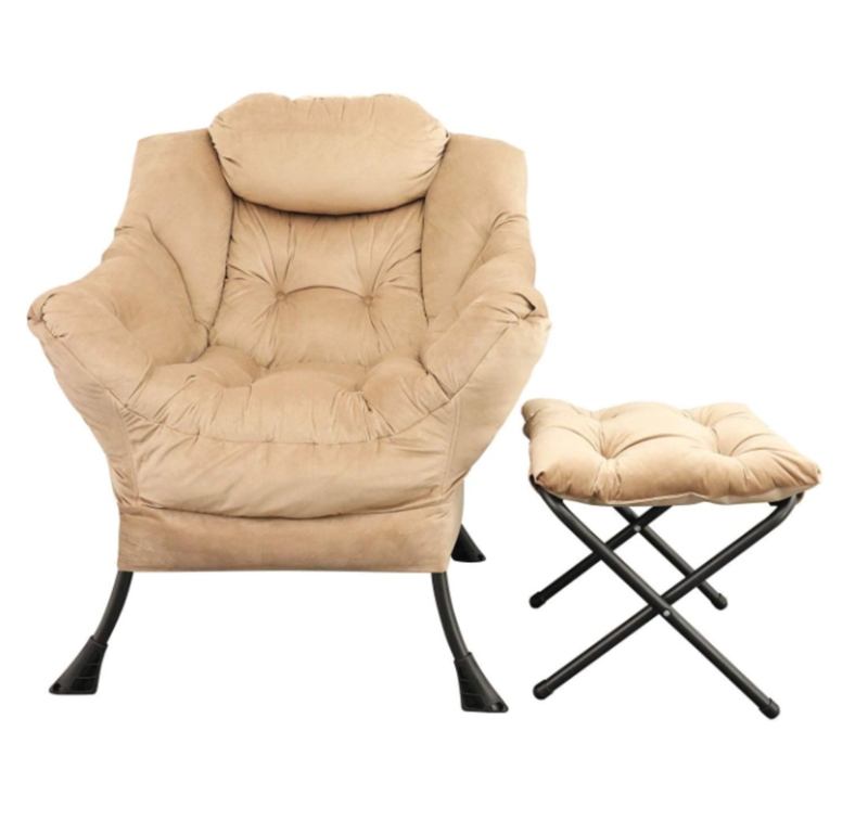 Velvet Accent Chair with Ottoman