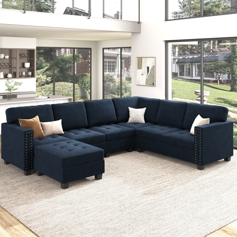 Velvet Corner Sectional Sofa U-shaped Couch With Storage Ottoman