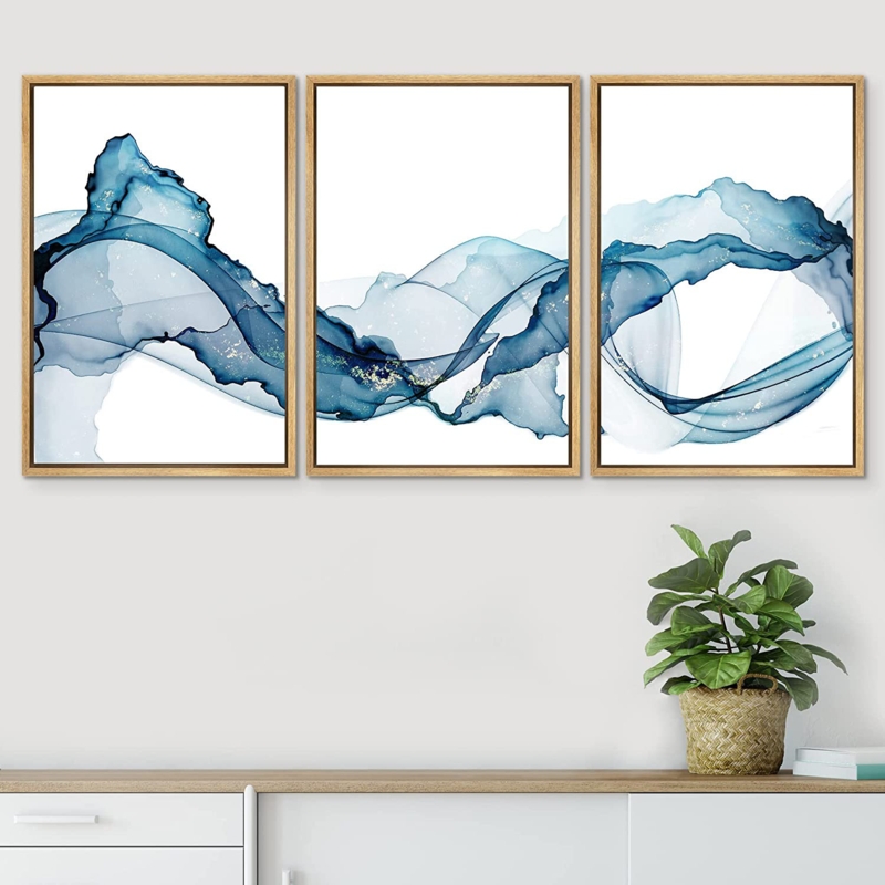 Vibrant Pastel Smoke Waves Abstract Landscape Minimalist Wall Art Set Framed Canvas 3 Pieces Print
