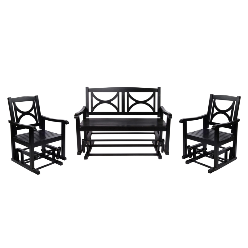 Victorville Solid Wood 4 - Person Outdoor Glider Set