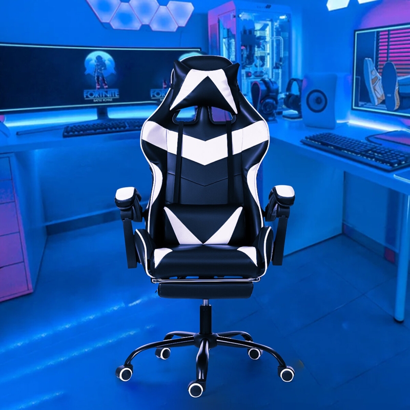 Wade Logan Adjustable Reclining Ergonomic Faux Leather Swiveling PC u0026 Racing Game Chair with Built-in Speakers