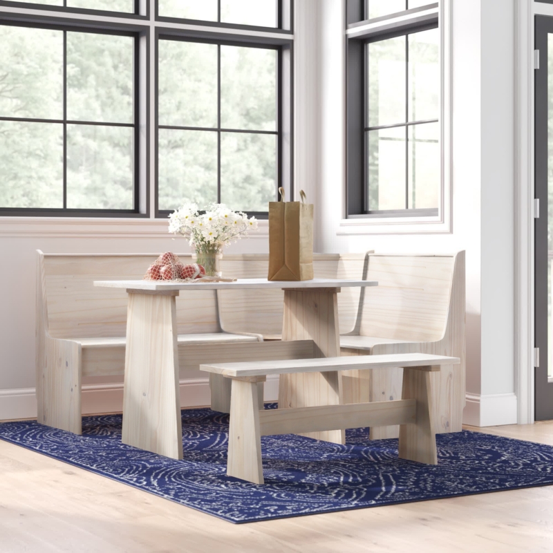 Waldon 5-Person Solid Pine Wood Corner Breakfast Nook with Hidden Storage