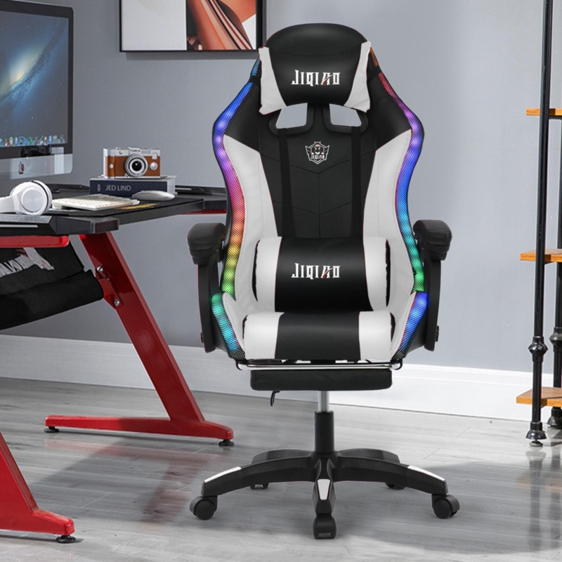 WCCTNYDY INC Adjustable Reclining Ergonomic Swiveling PC u0026 Racing Game Chair with Built-in Speakers and Footrest