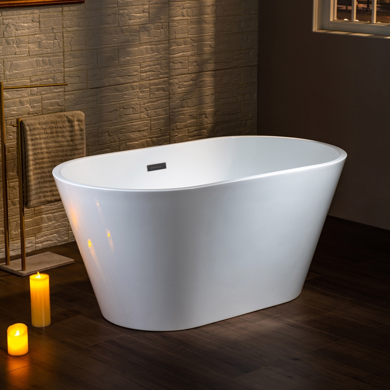 White With Brushed Gold Trim 54'' x 29.5'' Freestanding Soaking Acrylic Bathtub