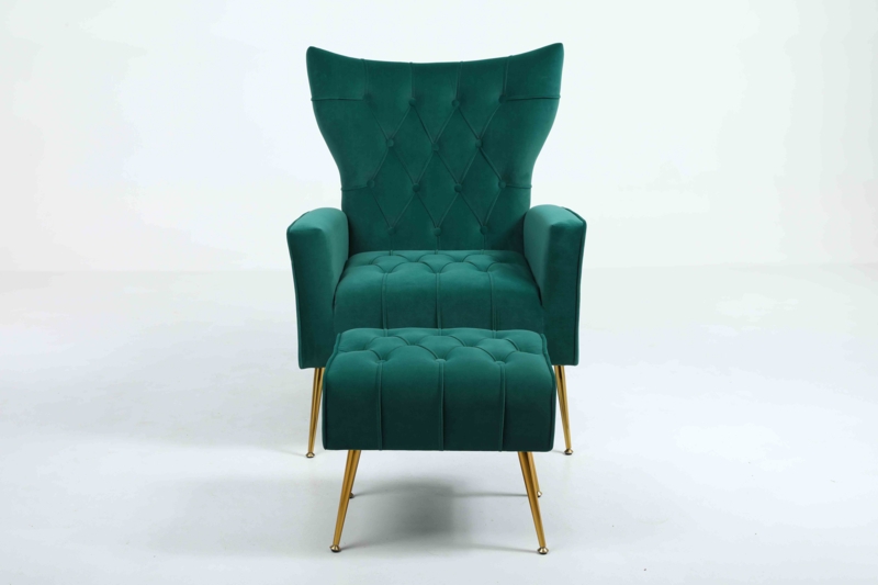 Wickham Velvet Wingback Chair with Ottoman