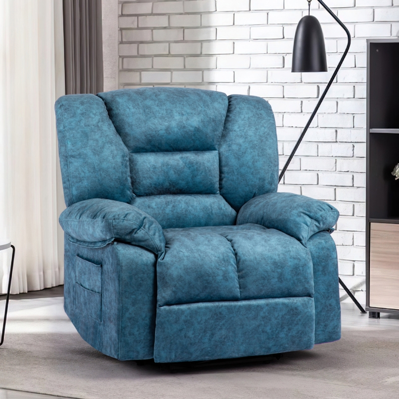 Wide Oversize Velvet Upholstered Recliner Chair with Heat and Massager