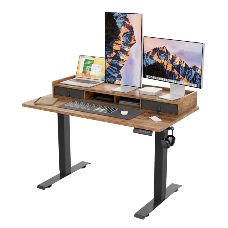 Willford Height Adjustable Electric Standing Desk Sit Stand Desk with Dual Drawers and 2 Storage Hooks