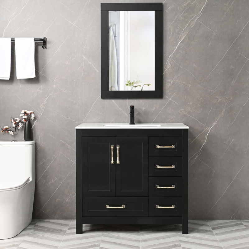 Wimer 36" Single Bathroom Vanity Set with Ceramic Sink Top, Mirror, PU Paint, Water Saving Faucet