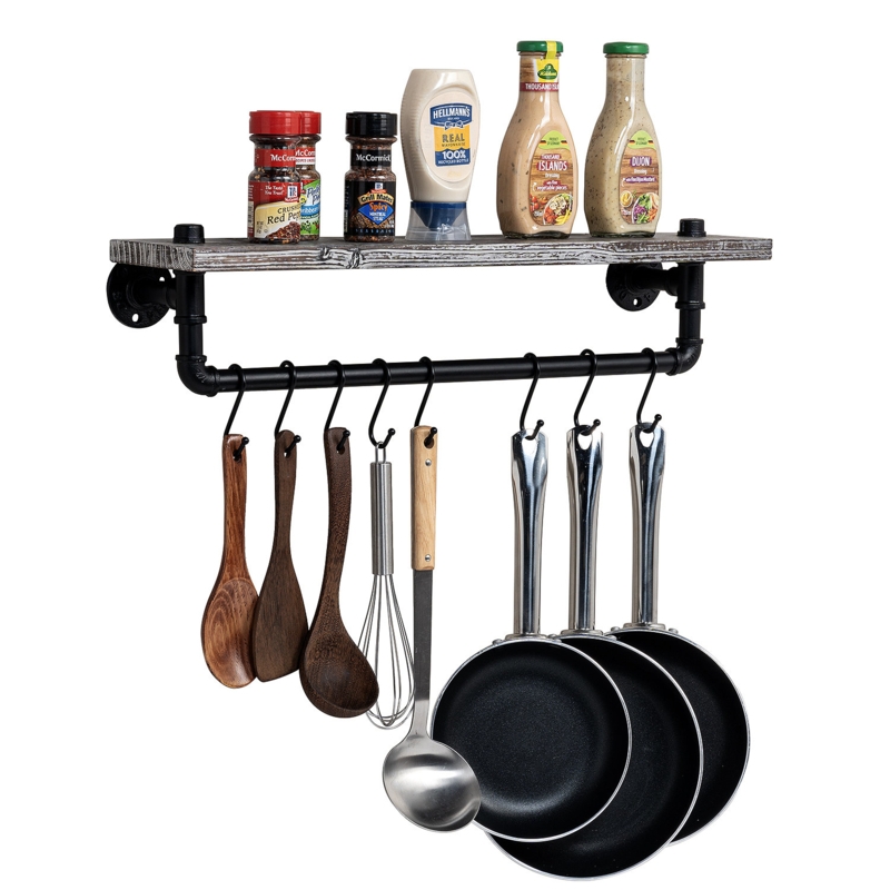 Wood Wall Mounted Pot Hanger Organizer Rack 
