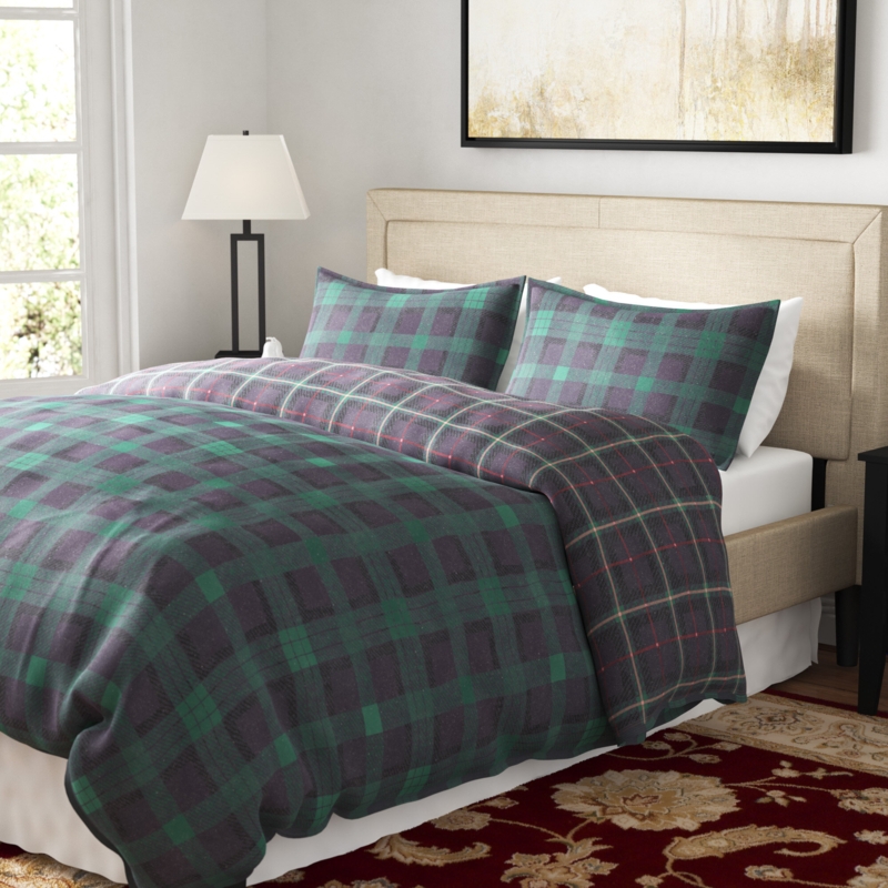 Woodland Tartan Dark Green/Navy Standard Cotton Reversible Comforter Set