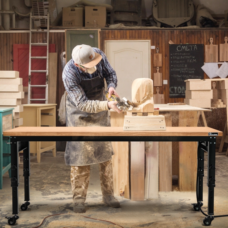Wynnefield Manufactured Wood Top Height-Adjustable Workbench with Wheels