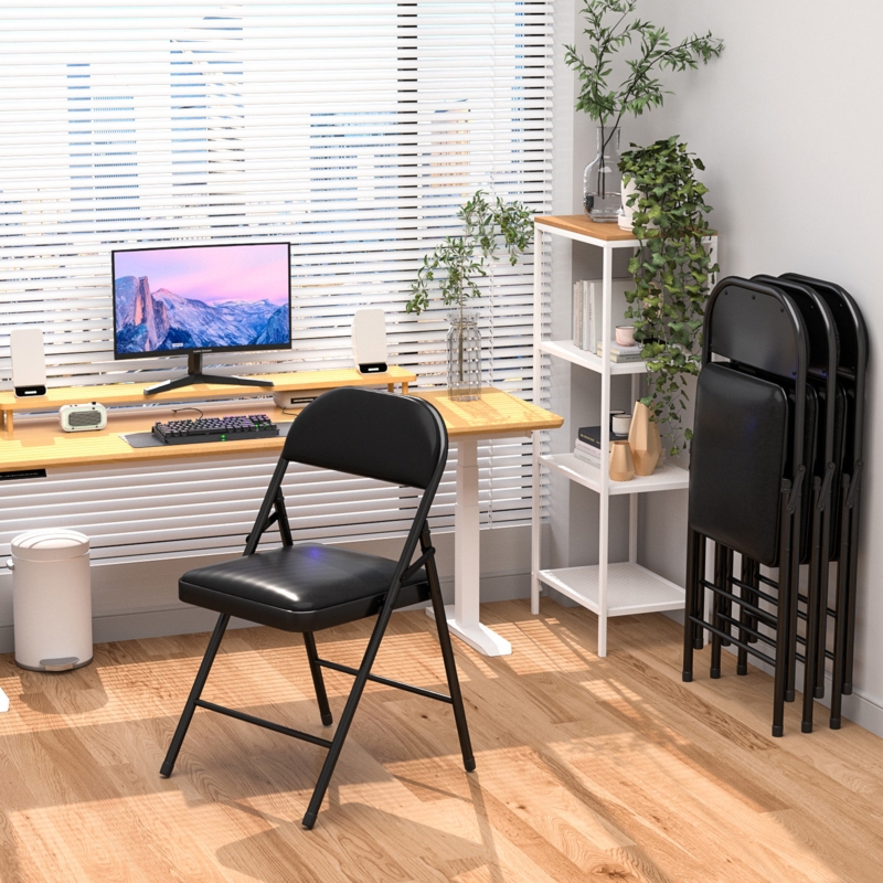Zev Folding Chair Set, Vinyl Padded, 4 Pack, Comfortable Experience, Easy Storage (Set of 4)