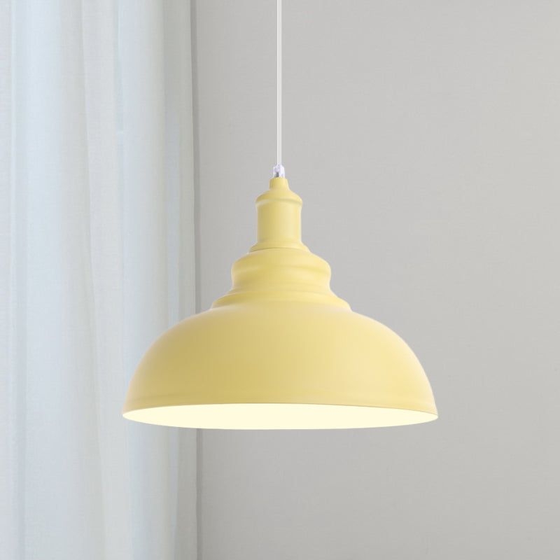 1 Bulb Bowl Hanging Fixture Industrial Stylish Pink/Yellow Metal Pendant Lamp for Living Room - Blue