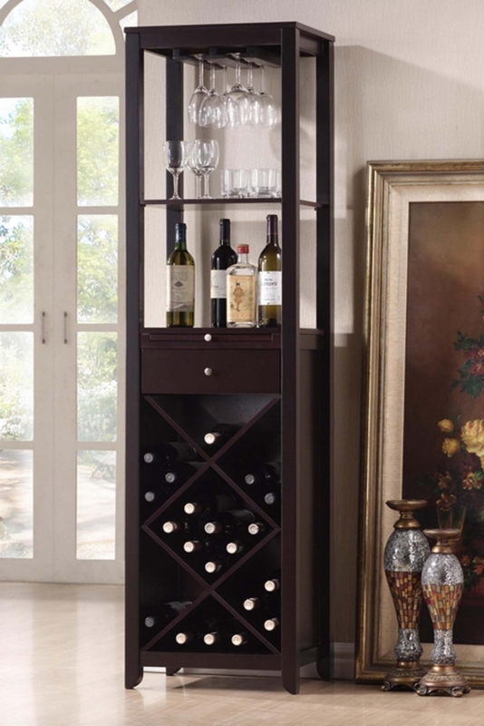 10 Bottle Floor Wine Bottle u0026 Glass Rack in Brown