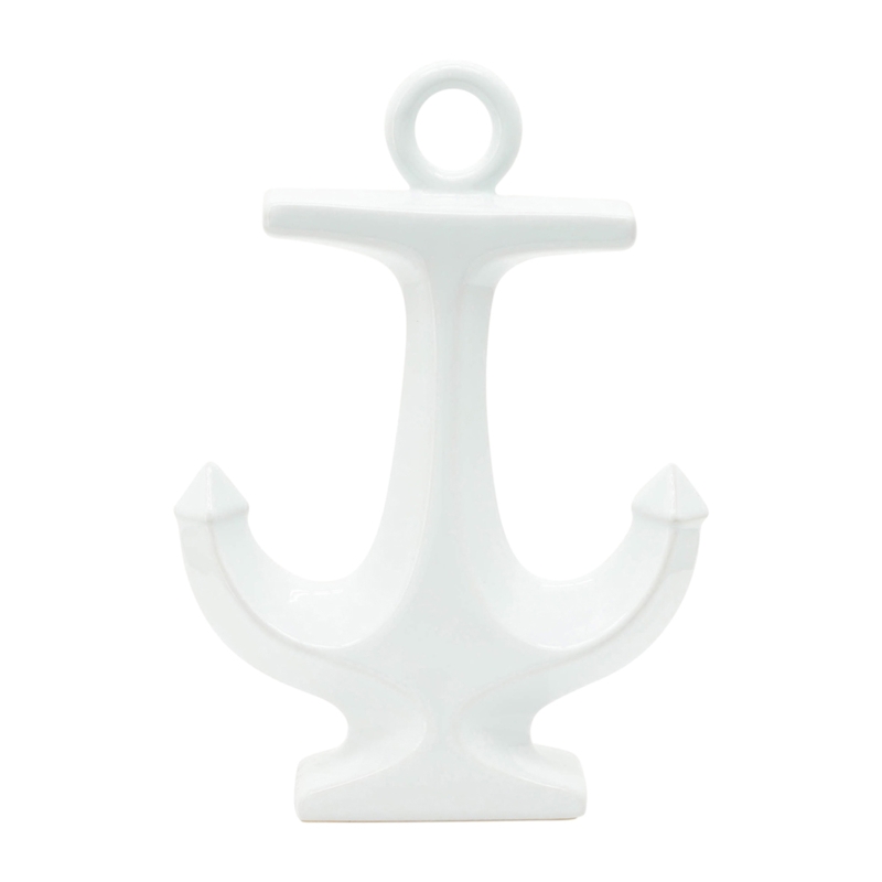 10" White Ceramic Anchor Sculpture - Contemporary Decorative Anchor Statue for Coastal, Beach Accent for Home or Office, Nautical Home Decor