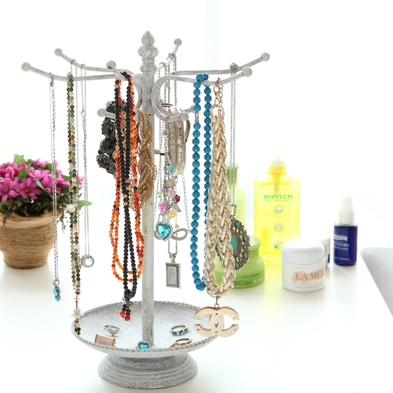 12 Hook Vintage Jewelry Stand Tray