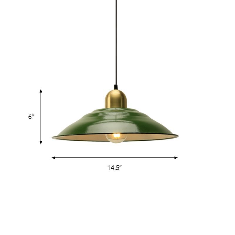 14.5/16 Inch Wide Cone/Barn Pendant Light Loft Metal 1 Light Pendant Ceiling Light in Polished Green - Green / 14.5 / Cone
