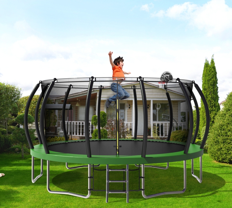 15' Round Backyard Trampoline With Safety Enclosure