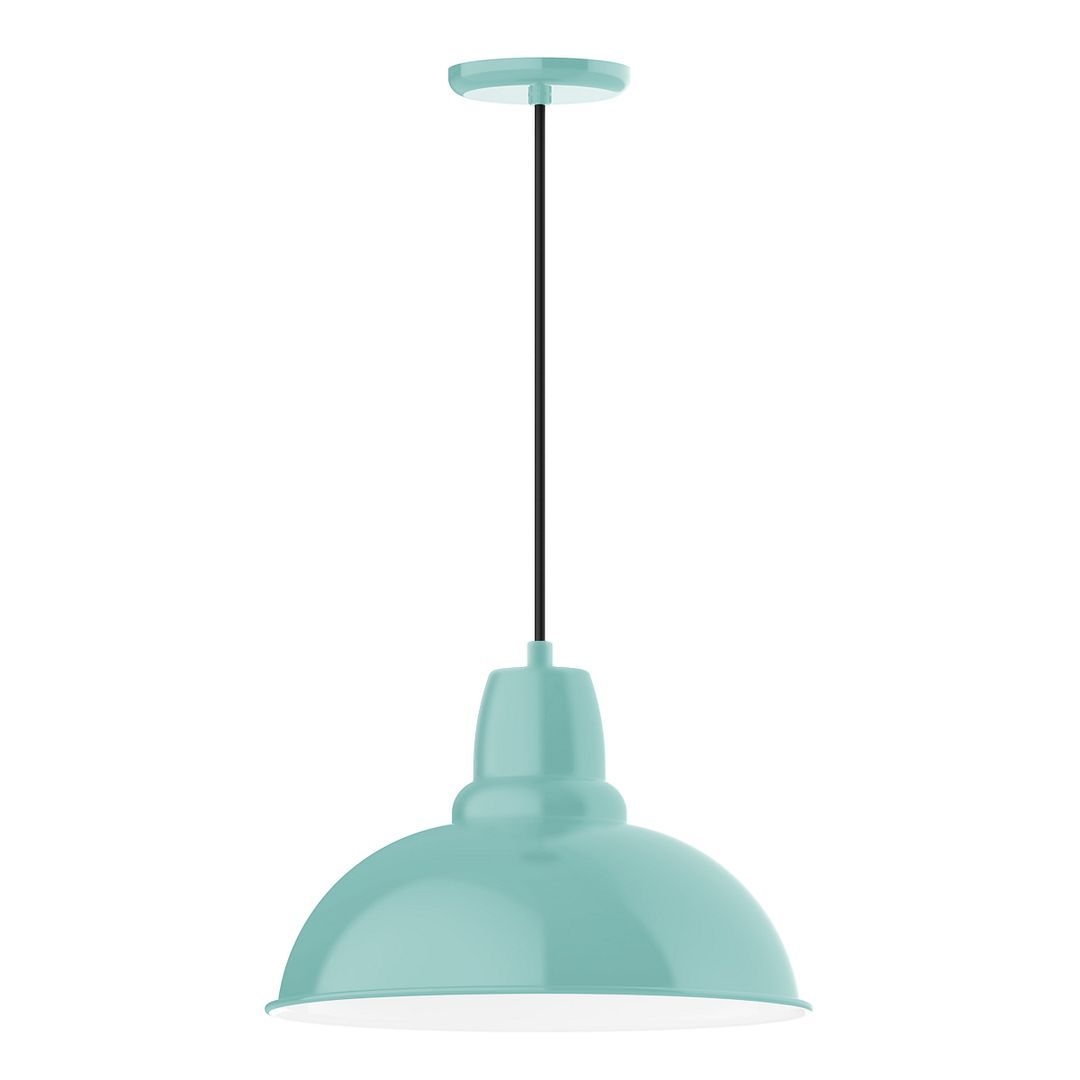 16" Cafe Shade, Pendant With Black Cord And Canopy, Sea Green - PEB108-48