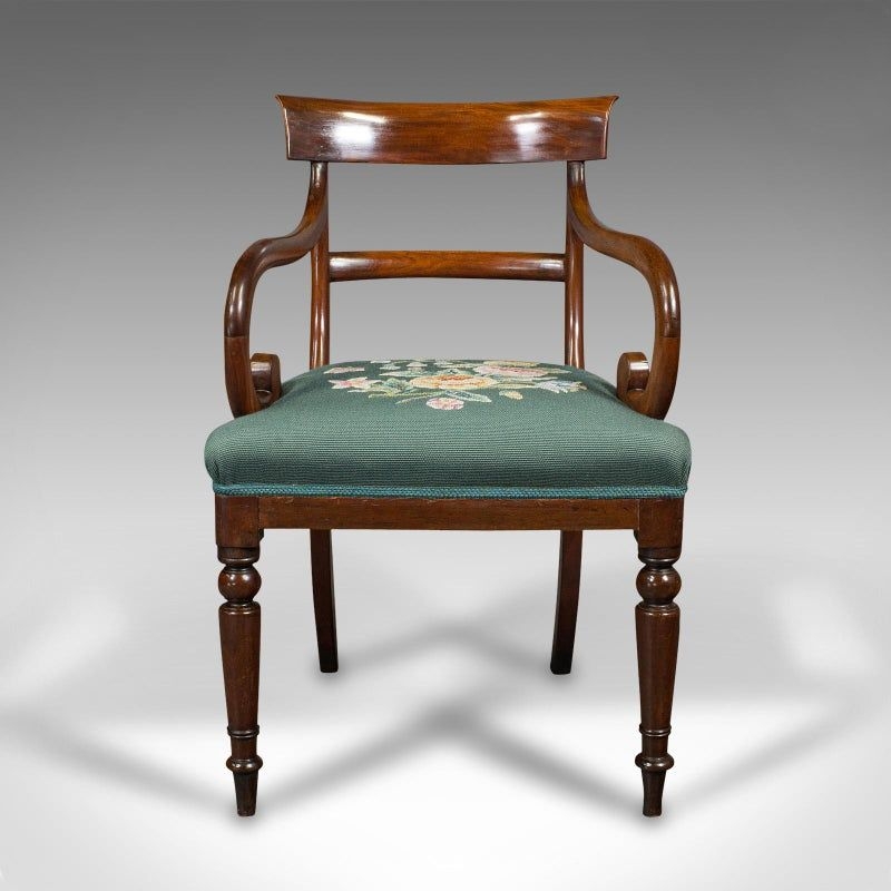 1820s Antique Regency English Scroll Arm Desk Chair