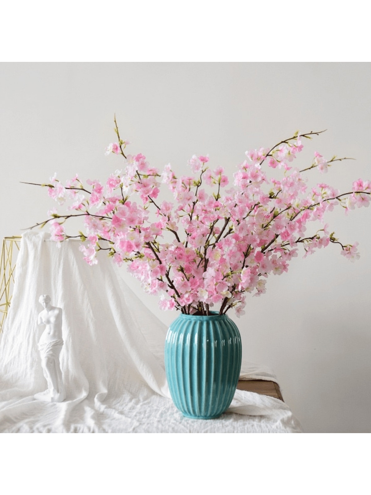 1Pc Artificial Cherry Blossom Flower Silk Peach Flowers Bulk Plum Blossom Flowers With Leaves Cherry Blossom Branches Vase Arrangements For Spring Wedding Indoor Outdoor DIY Party Decor Pink