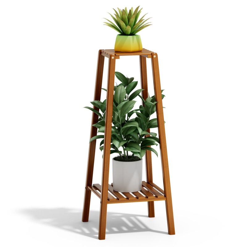 2 Tier Bamboo Tall Plant Stand Small Space Flower Pot Storage Shelf Display Living Room