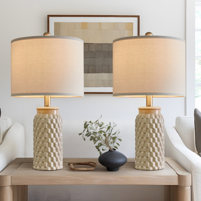 20.5" Modern Ceramic Bedside Lamp, for Bedroom Dcor Farmhouse Table Lamp Living Room Office Dorm