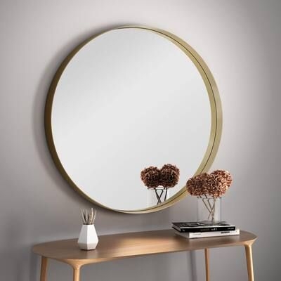 24 in. W x 24 in. H Large Round Metal Framed Wall Bathroom Vanity Mirror in Gold