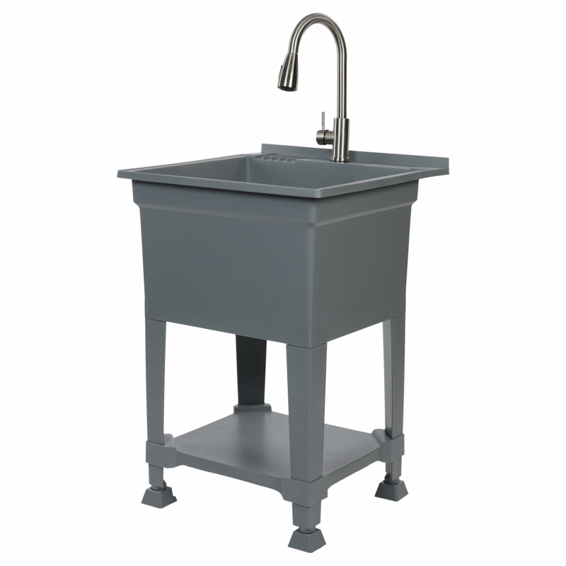 24'' L x 24'' W Brushed Stainless Steel Freestanding Laundry Sink with Faucet