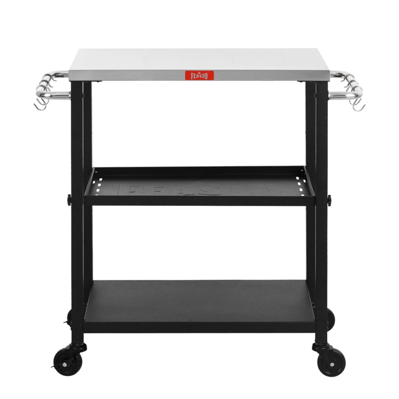 3 Adjustable Shelves Outdoor Pizza Oven Table and Food Prep Cart Table with Wheels