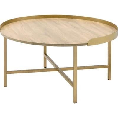 34 in. Brown Round Wood Top Coffee Table