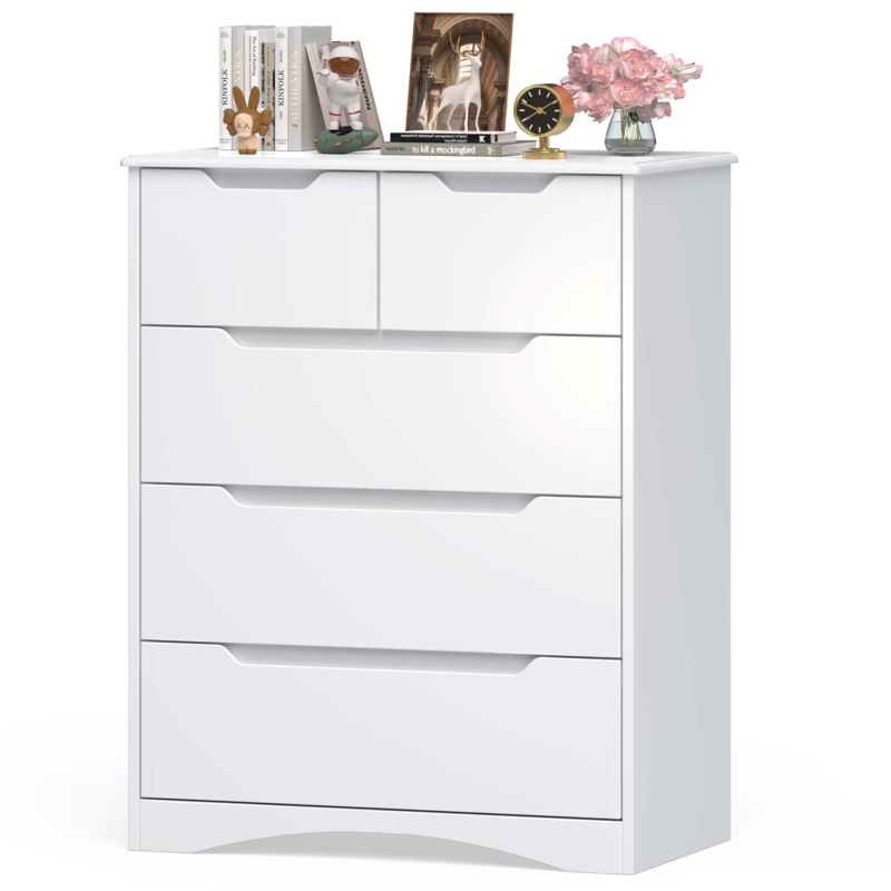 37 "H White Dresser for Bedroom, 5 Drawer Dresser with Cutout Handles