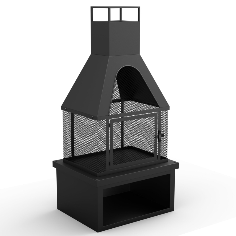 43'' H Iron Wood Burning Outdoor Outdoor Fireplace