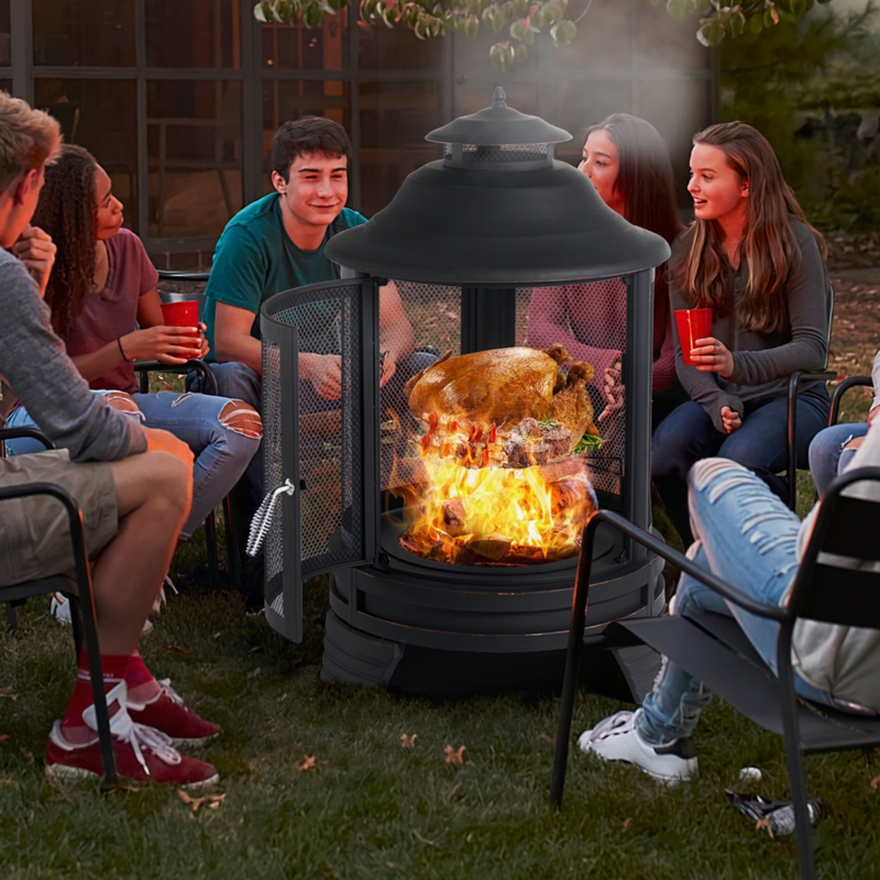 45.3'' H x 28'' W Iron Wood Burning Outdoor Fire Pit with Lid
