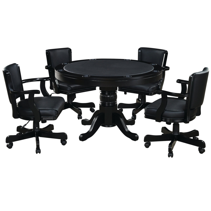 48' Black Poker Table with Game Chair Set and Flip Table