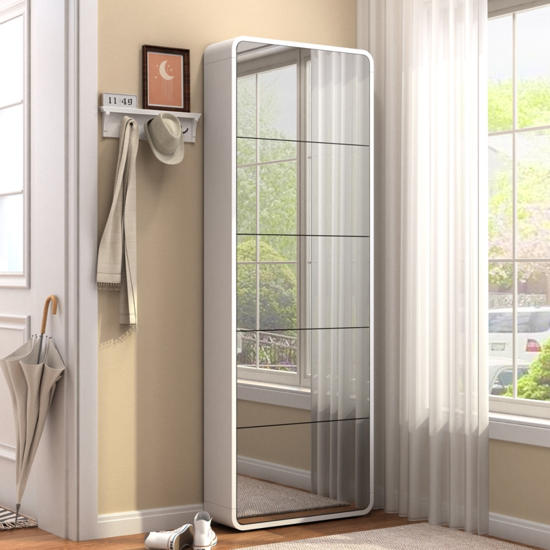 5 Tier Curved Shoe Cabinet with Full Length Mirror