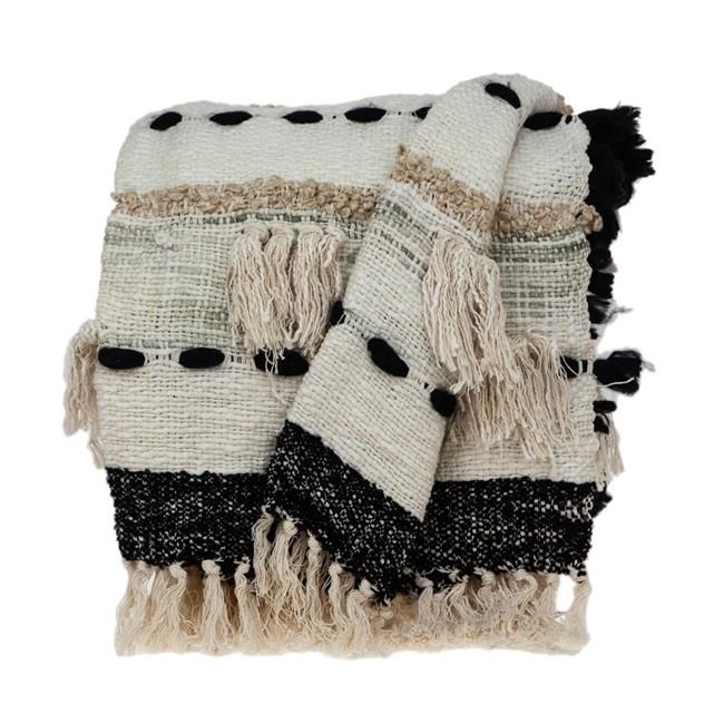 52 x 67 in. Diya Eclectic Woven Handloom Throw - White